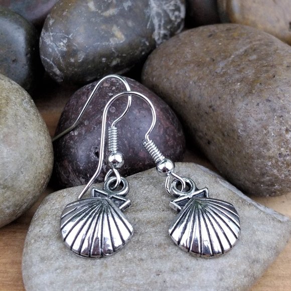 Jewelry - Shell Charm Silver Tone Hook Earrings